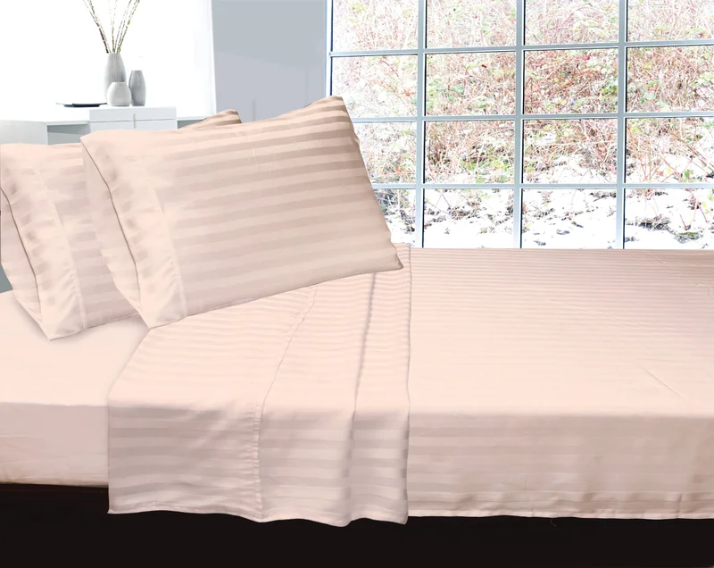 DWELL Luxurious 300 Thread Count Bamboo  Sateen Wide Stripe Flat Sheet - White, Size - Super King